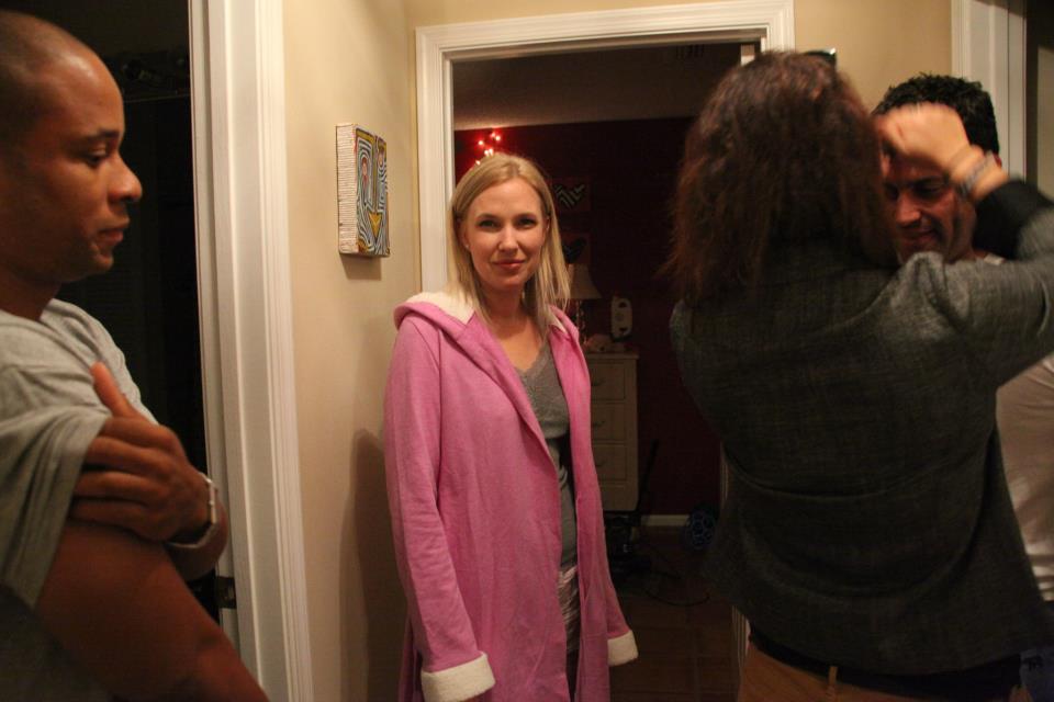 Gotta love it when you get to act in a pink robe with fuzzy cuffs and hoodie.